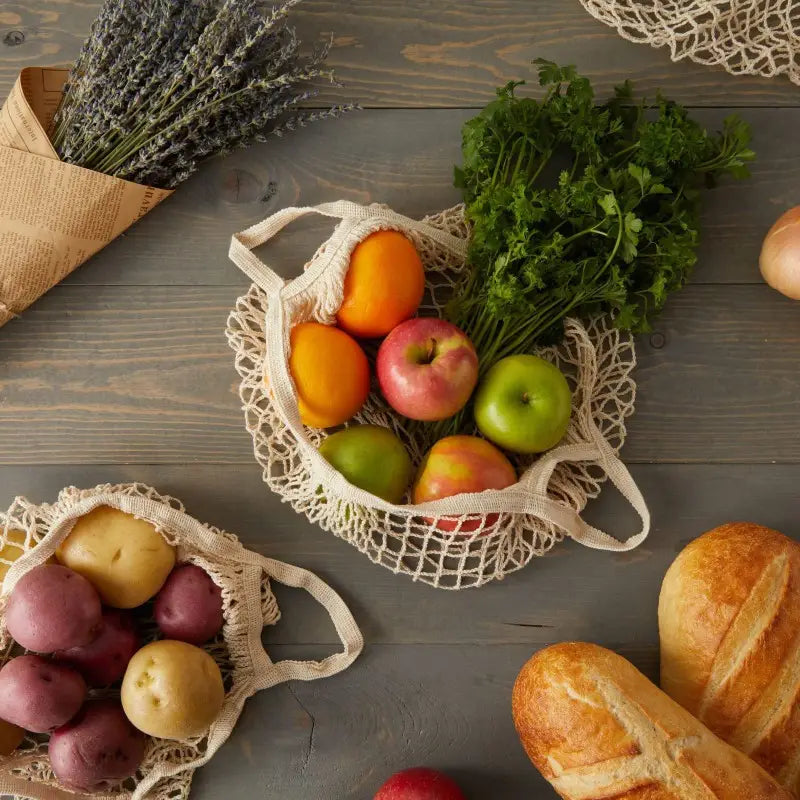 Reusable Produce Cotton Mesh Bag- Short Handle