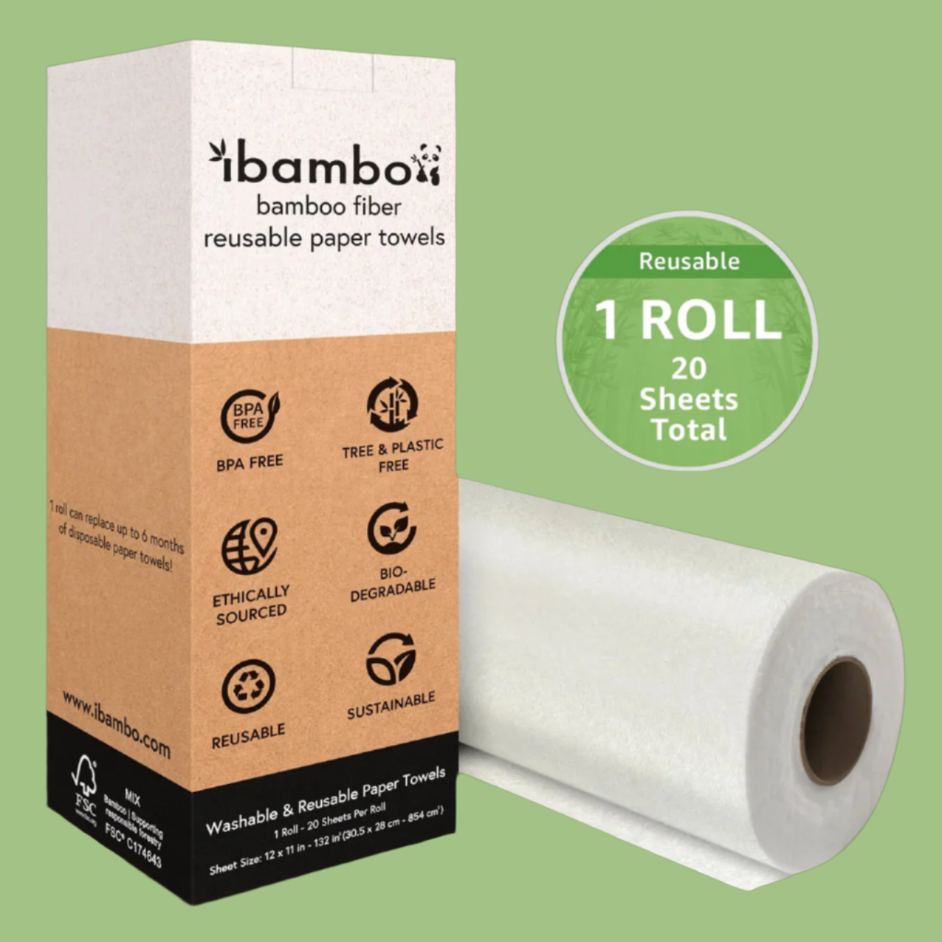 Reusable Bamboo Paper Towels Roll - 20 Sheets